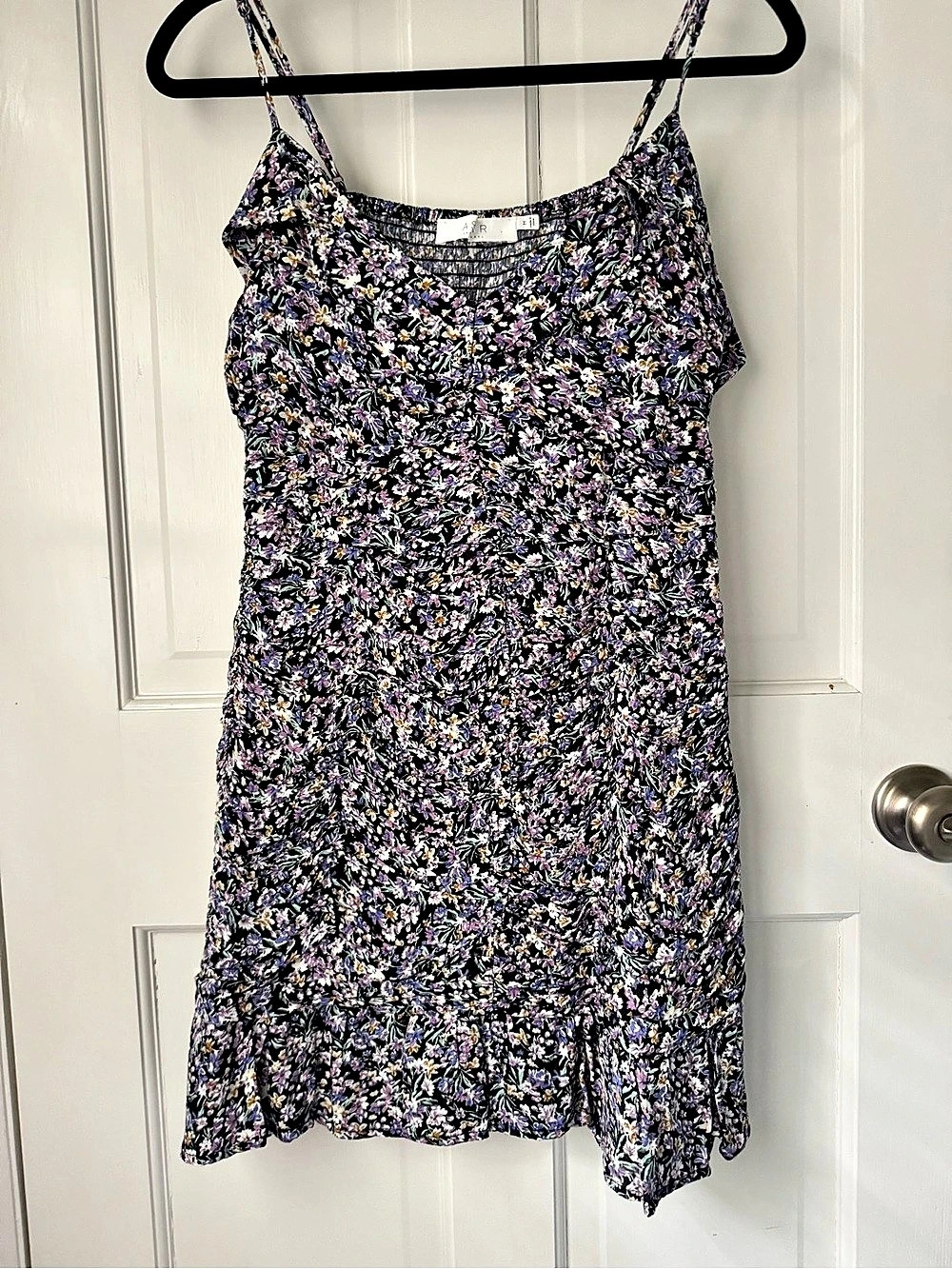 ASTR Rushed Floral Mini Dress in Black & Purple Size Small